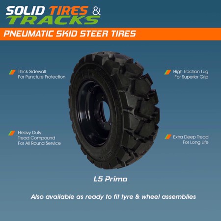 10x16.5 Primo L-5 Skid Steer Tires with Rims - Extreme Duty
